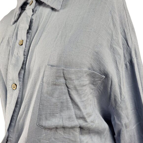 NEW Easel Oversized Small Classic Linen Blend Shirt Light Blue Denim Long Sleeve - Picture 12 of 16